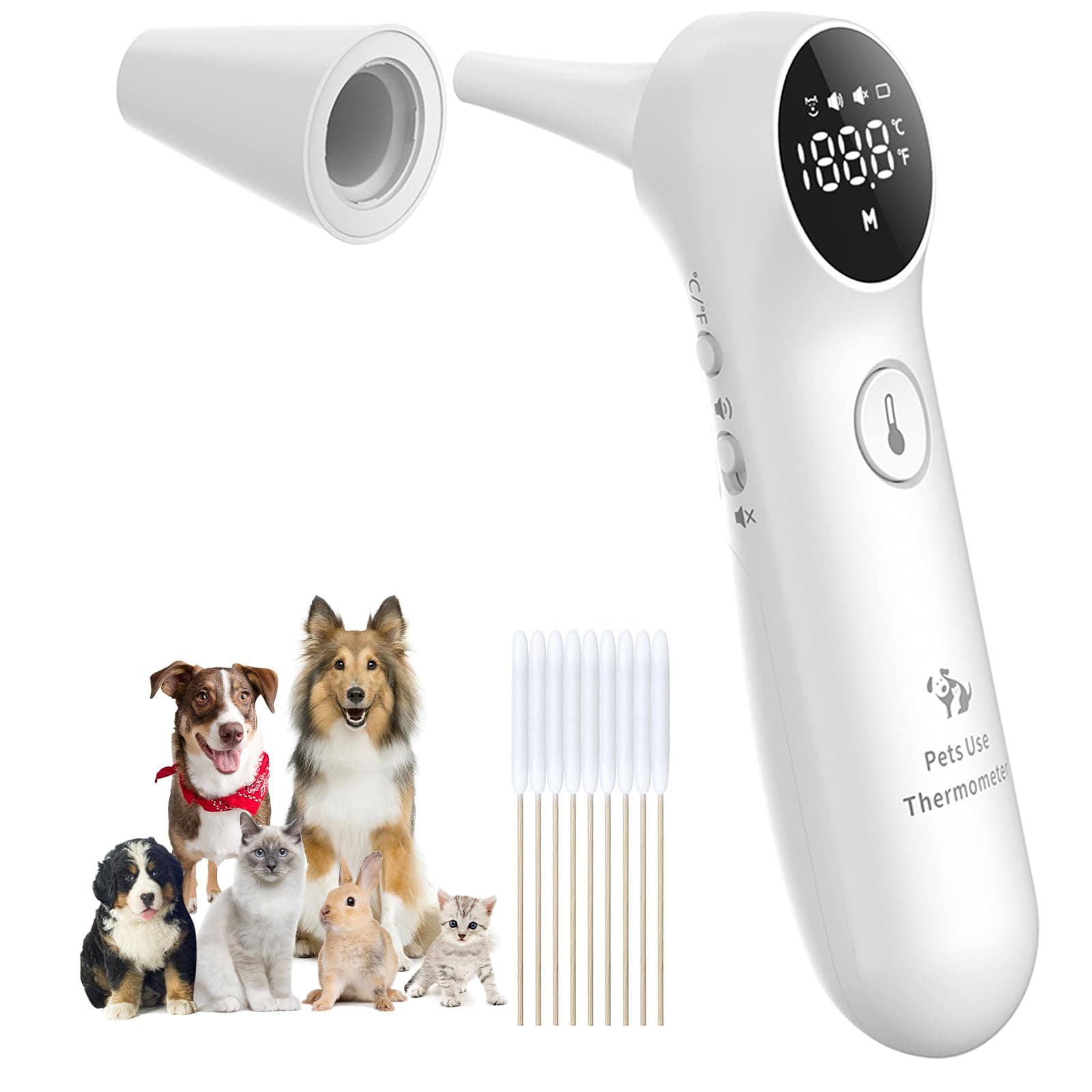 Pet Ear Thermometer for Dogs, Cats, and Livestock, Long Probe Designed, ℃/ ℉ Con - Image 1