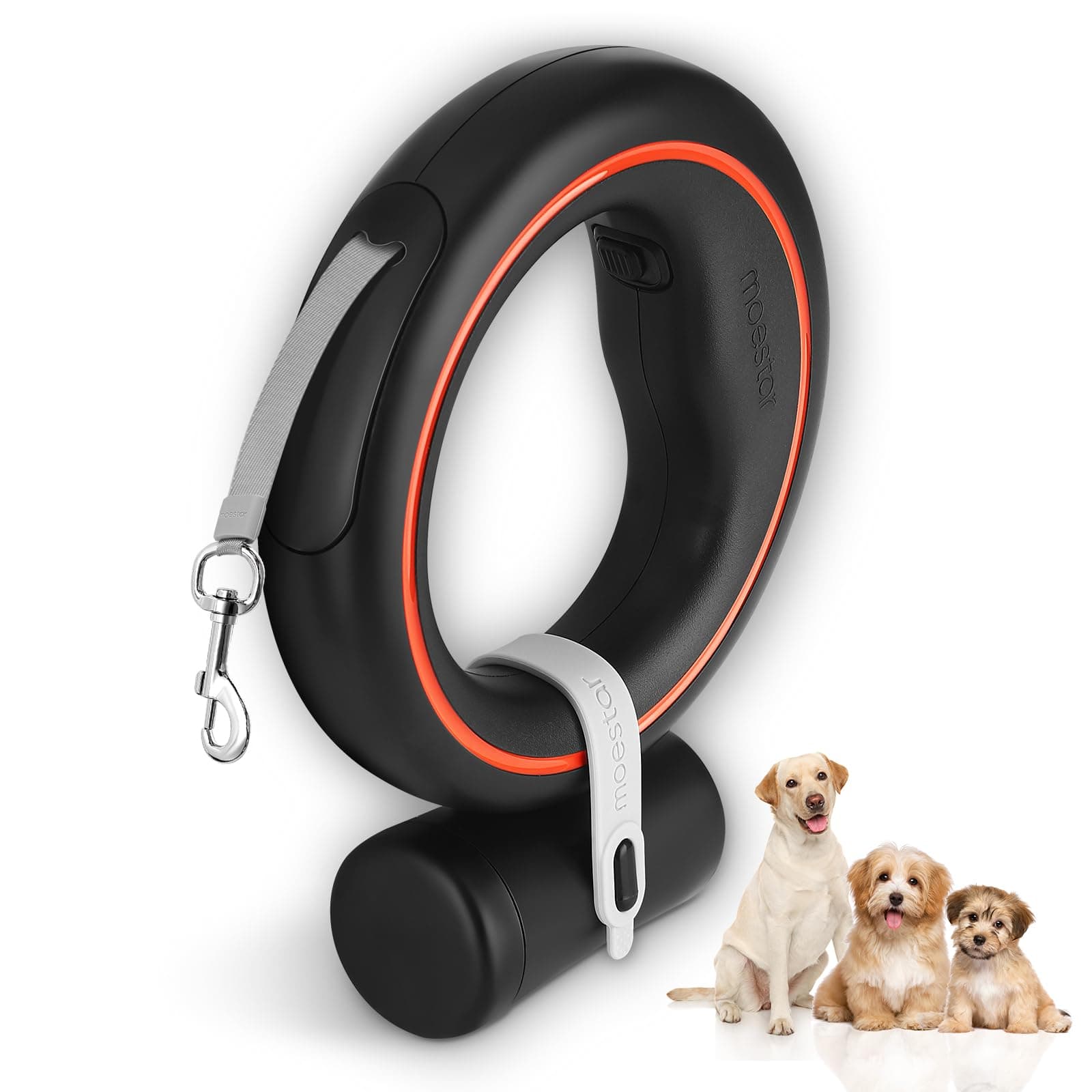 Moestar UFO Ret retractable Dog Leash w/ Poop Bag Holder - Hands-Free, 1-Hand Br - Image 1