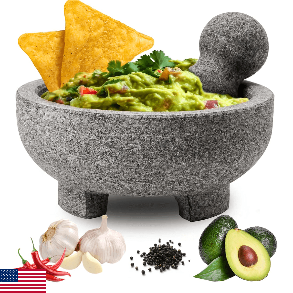 WhiteRhino Mortar and Pestle Set, 4 Cup Natural Unpolished Granite Molcajete Mex - Image 1