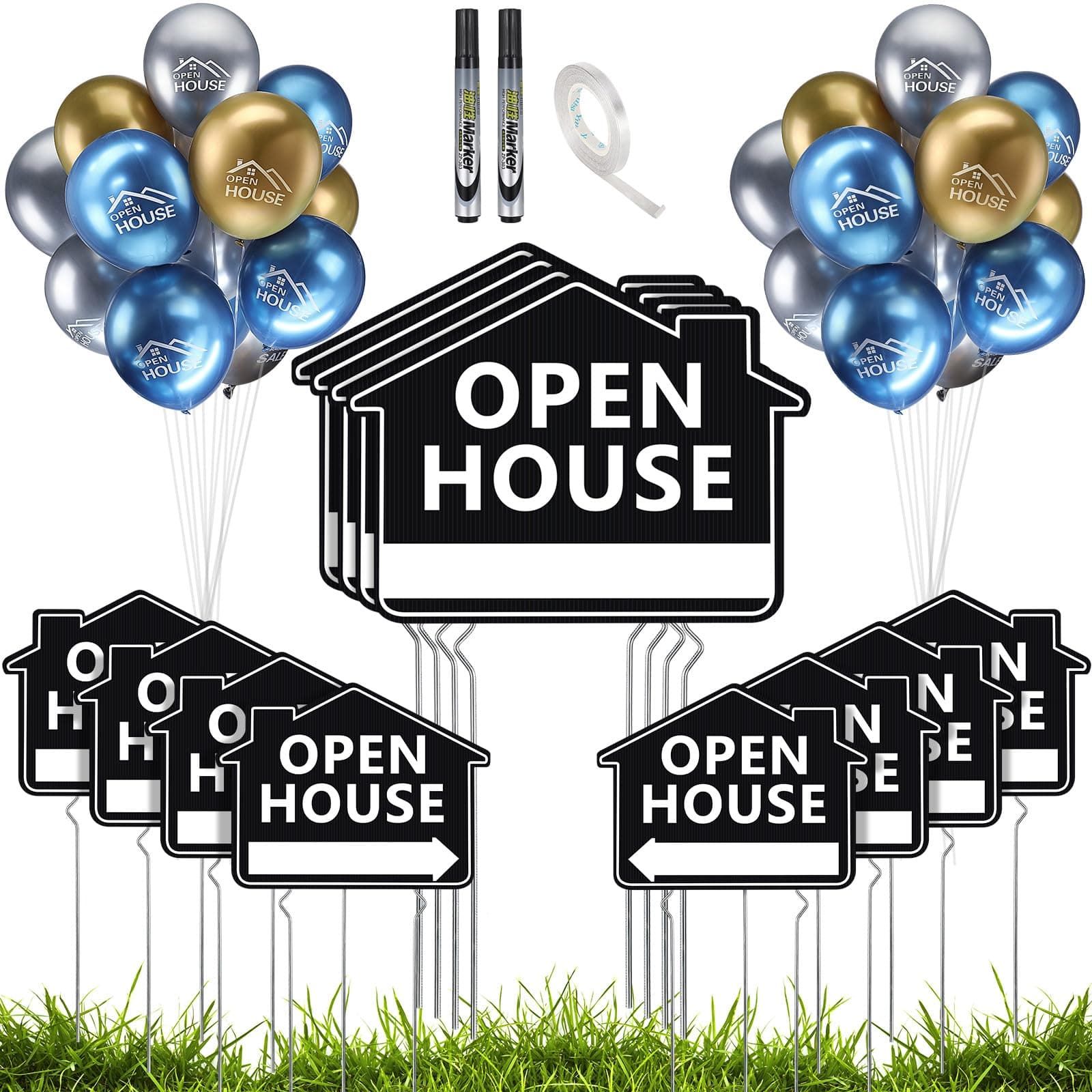 Beeveer 12-Pack Open House Signs w/ Stakes, Double-Sided, Estate Sale - Image 1