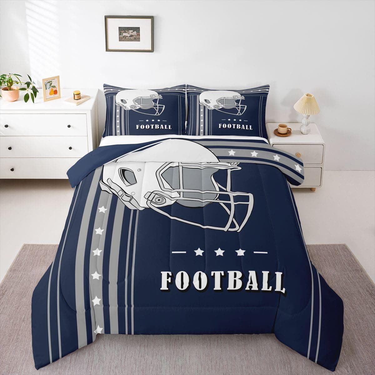 Erosebridal Gridiron Comforter Set 3D Football Player Helmet Bedding Rugby Sport - Image 1