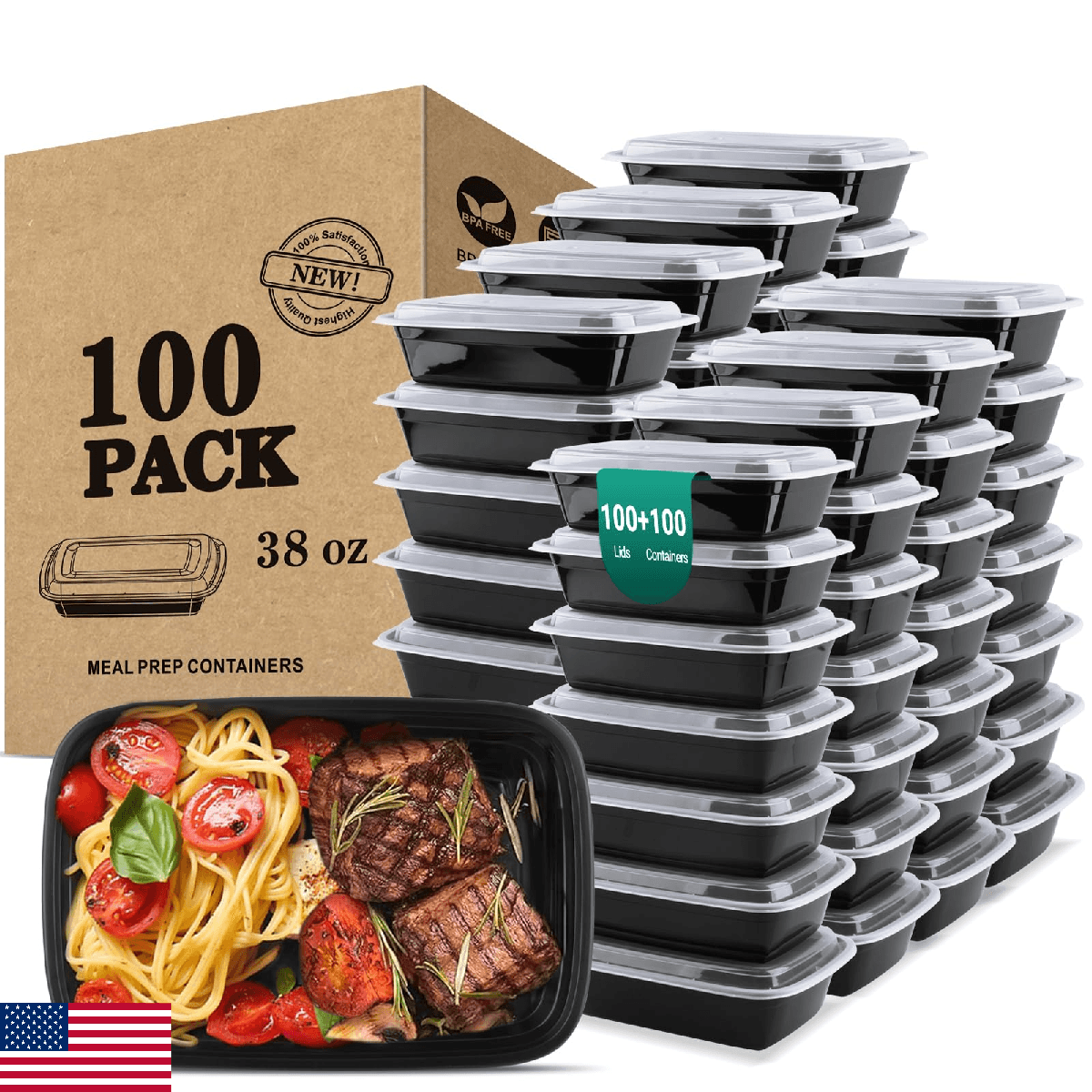 KEEP COLDER 38 Oz Plastic Meal Prep Containers - [100 Set] Food Storage Containe - Image 1