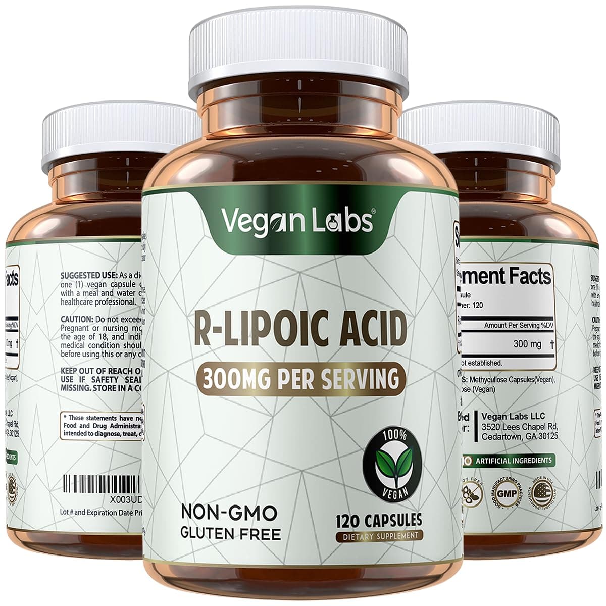 Vegan Labs R-Lipoic Acid 300MG 120 Vegan Capsules Cellular Energy Antioxidant - Image 1