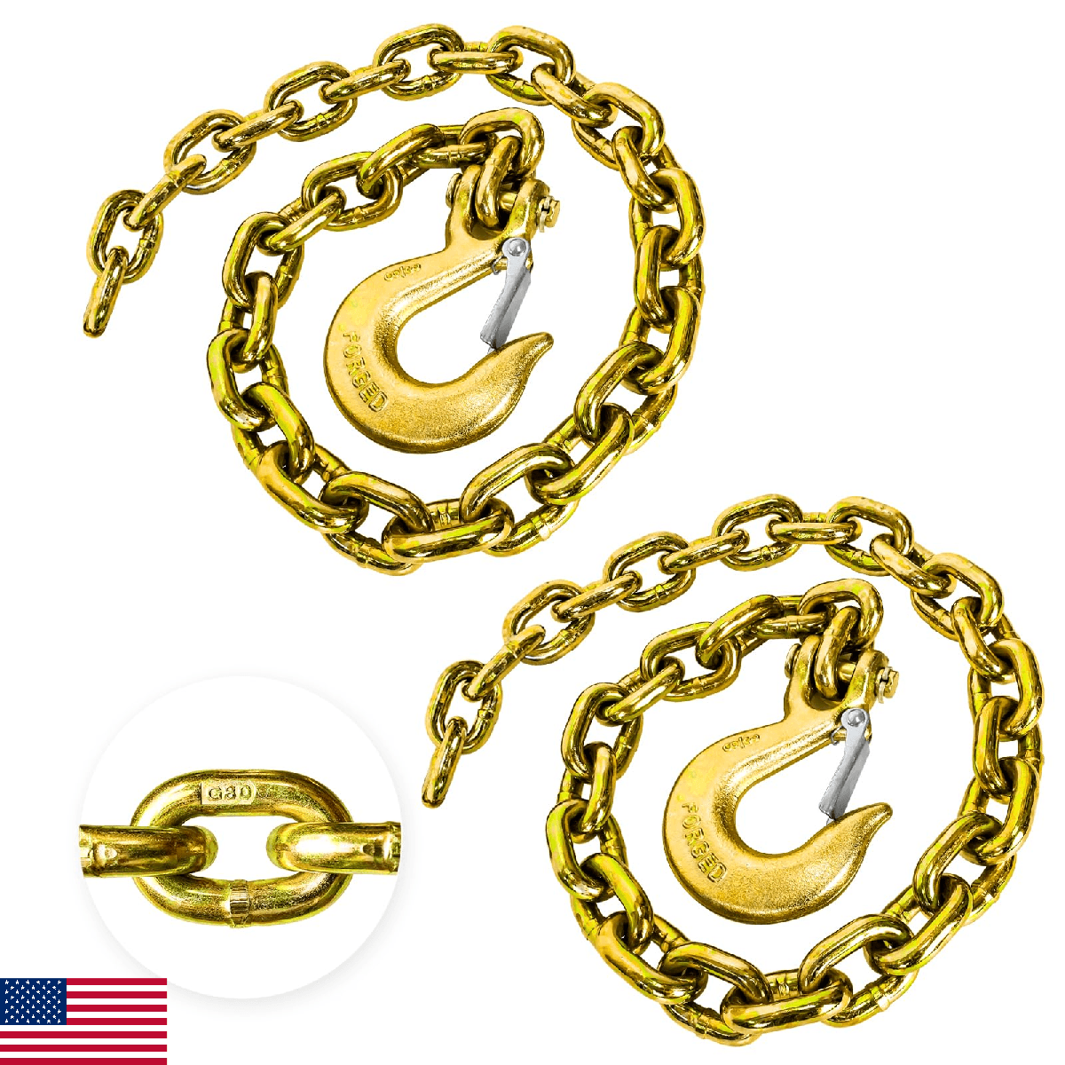 YATOINTO 2-Pack Grade 80 Trailer Safety Chain 36 Inch with 3/8'' Clevis Snap Hoo - Image 1