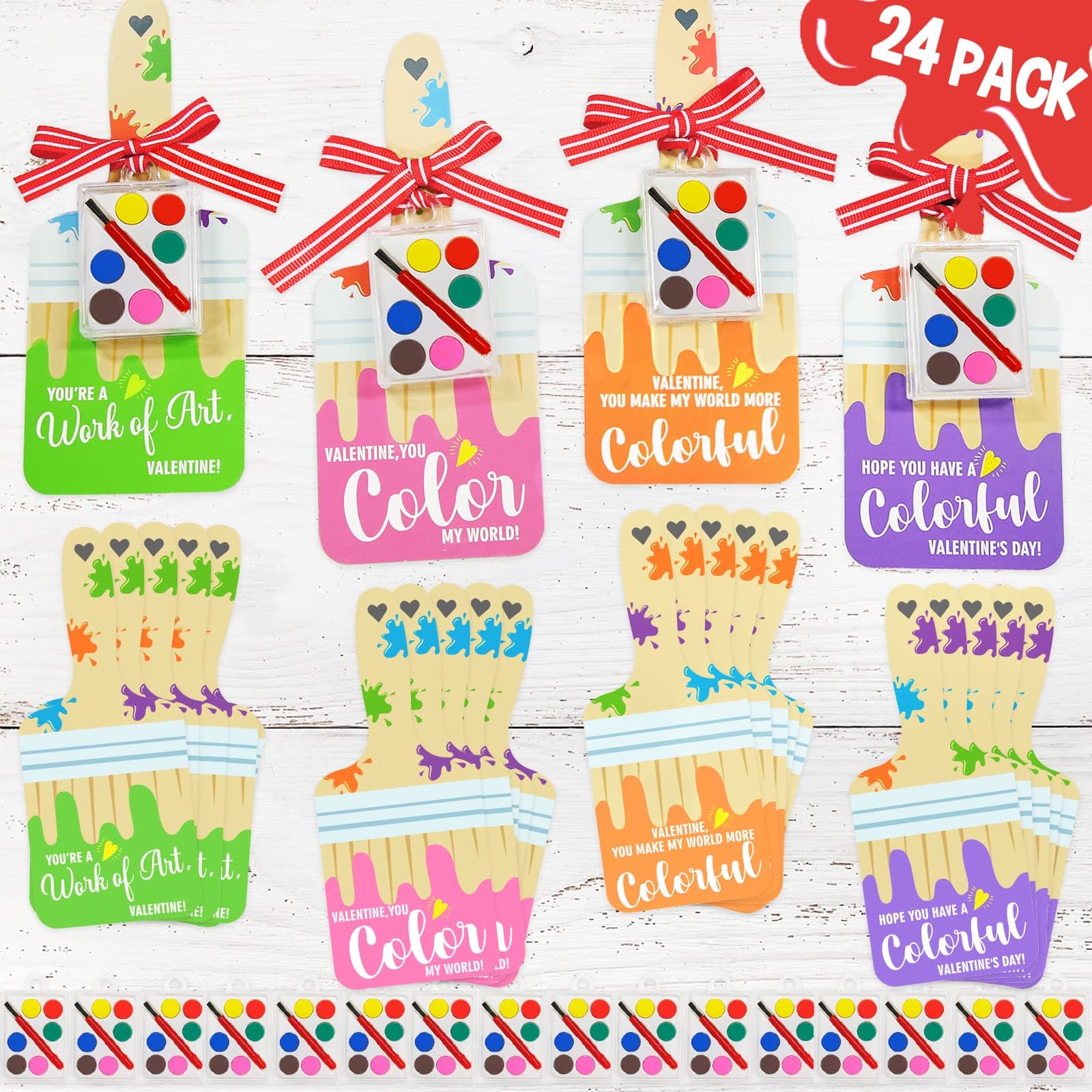 ORIENTAL CHERRY 24pk Valentine Cards w/Paint Kits - Kids Classroom Party Favors - Image 1