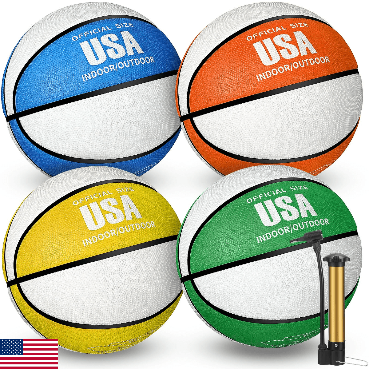 Libima 4 Pcs Rubber Basketballs Set with Pump - Official Size Indoor/Outdoor - Image 1