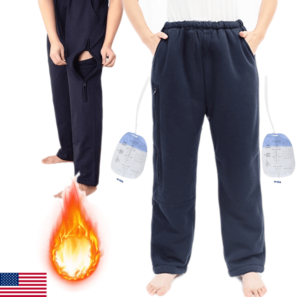 AUSTYLCO Fleece Lined Winter Urine Bag Holder Pants with Zippered Pockets,Incont - Image 1
