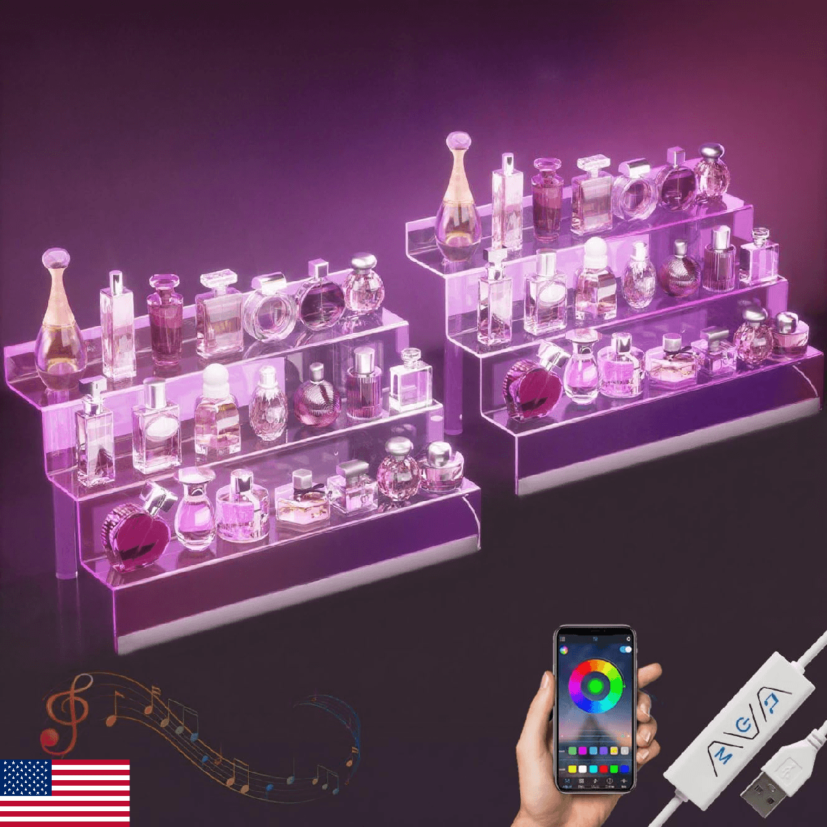 16” Acrylic Display Organizer with LED Light - 3 Tier Perfume Stand and Display - Image 1