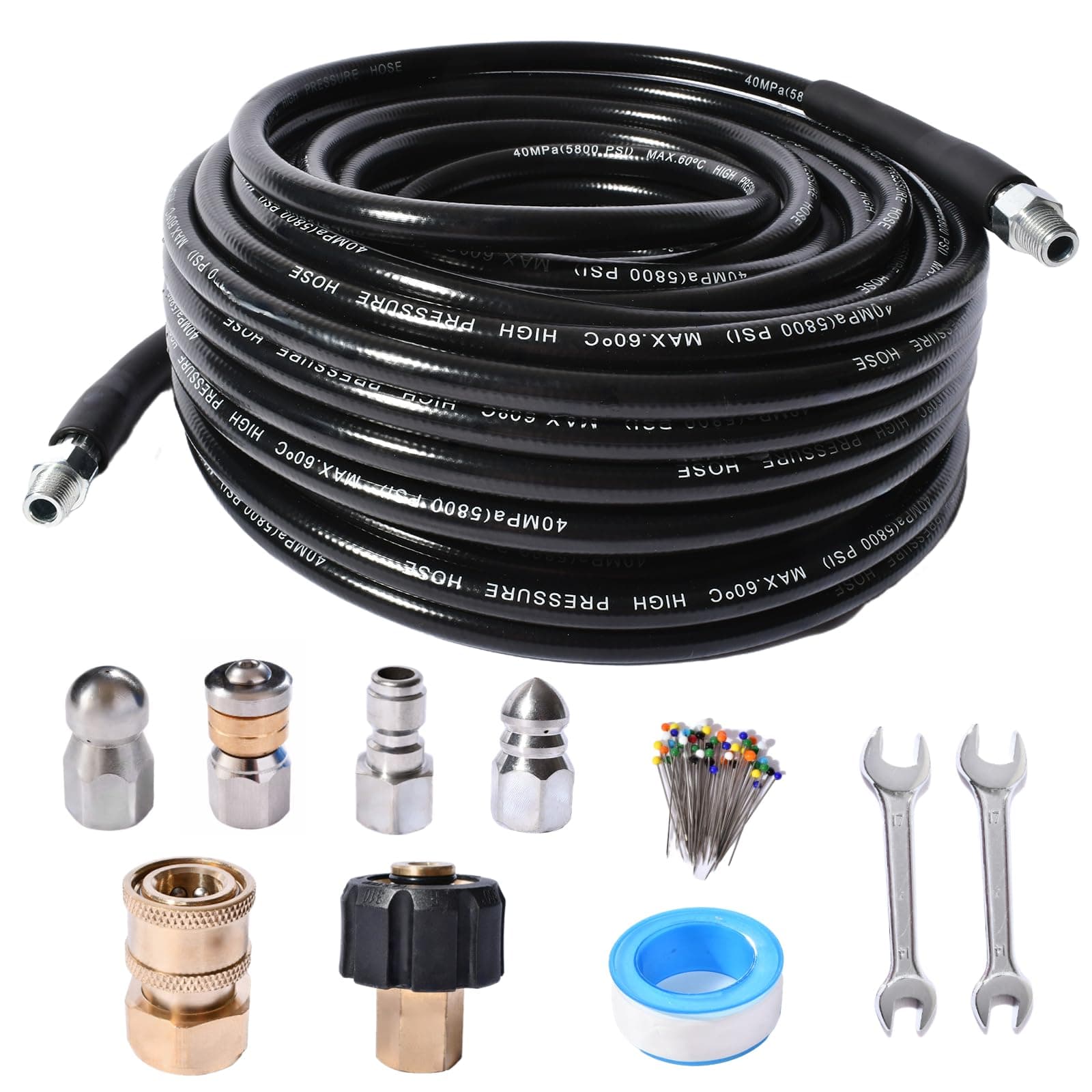Sewer Jetter Kit for Pressure Washer 5800 PSI - Drain Cleaner Hose & Nozzles - Image 1