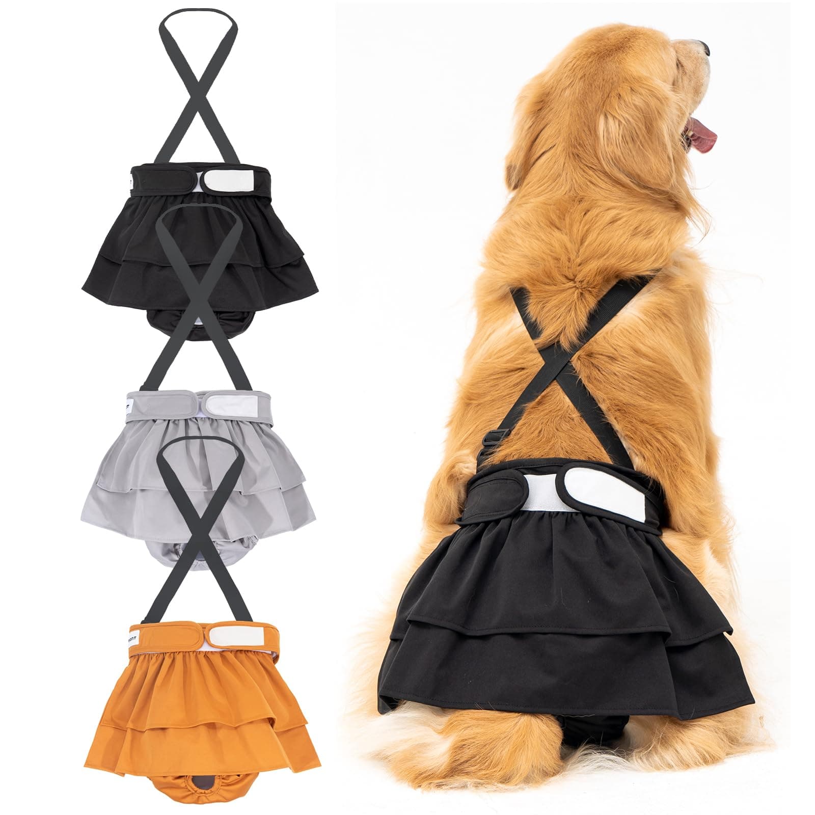 Avont 3-Pack Washable Female Dog Diapers Suspender Reusable Girl Doggie Diaper S - Image 1