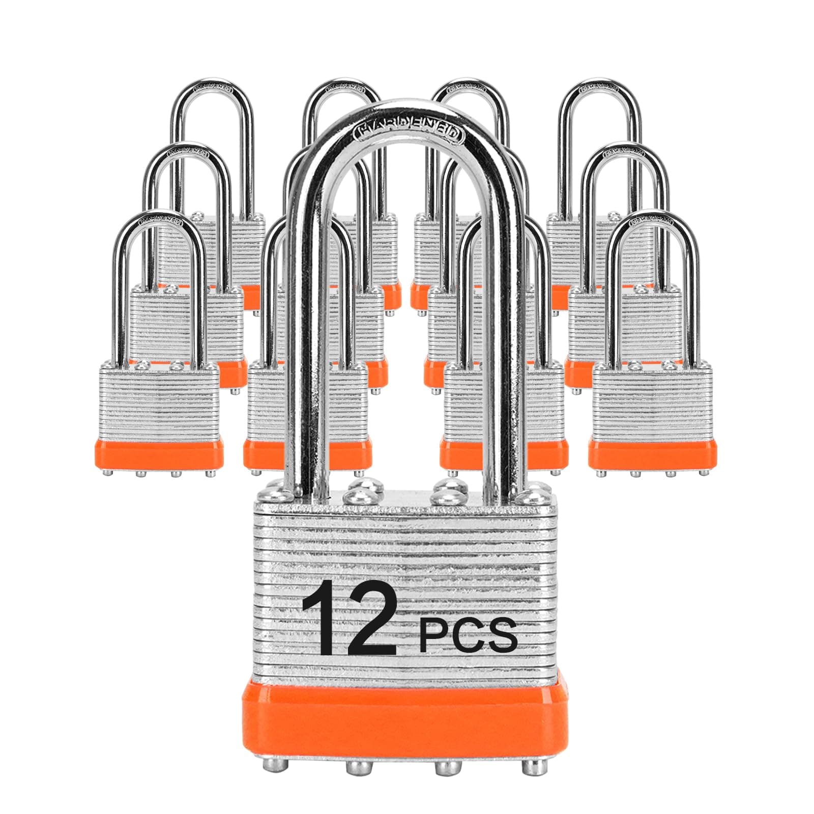 LQYN 12-Pack 40mm Laminated Steel Padlocks, Long Shackle, Keyed Alike Security - Image 1