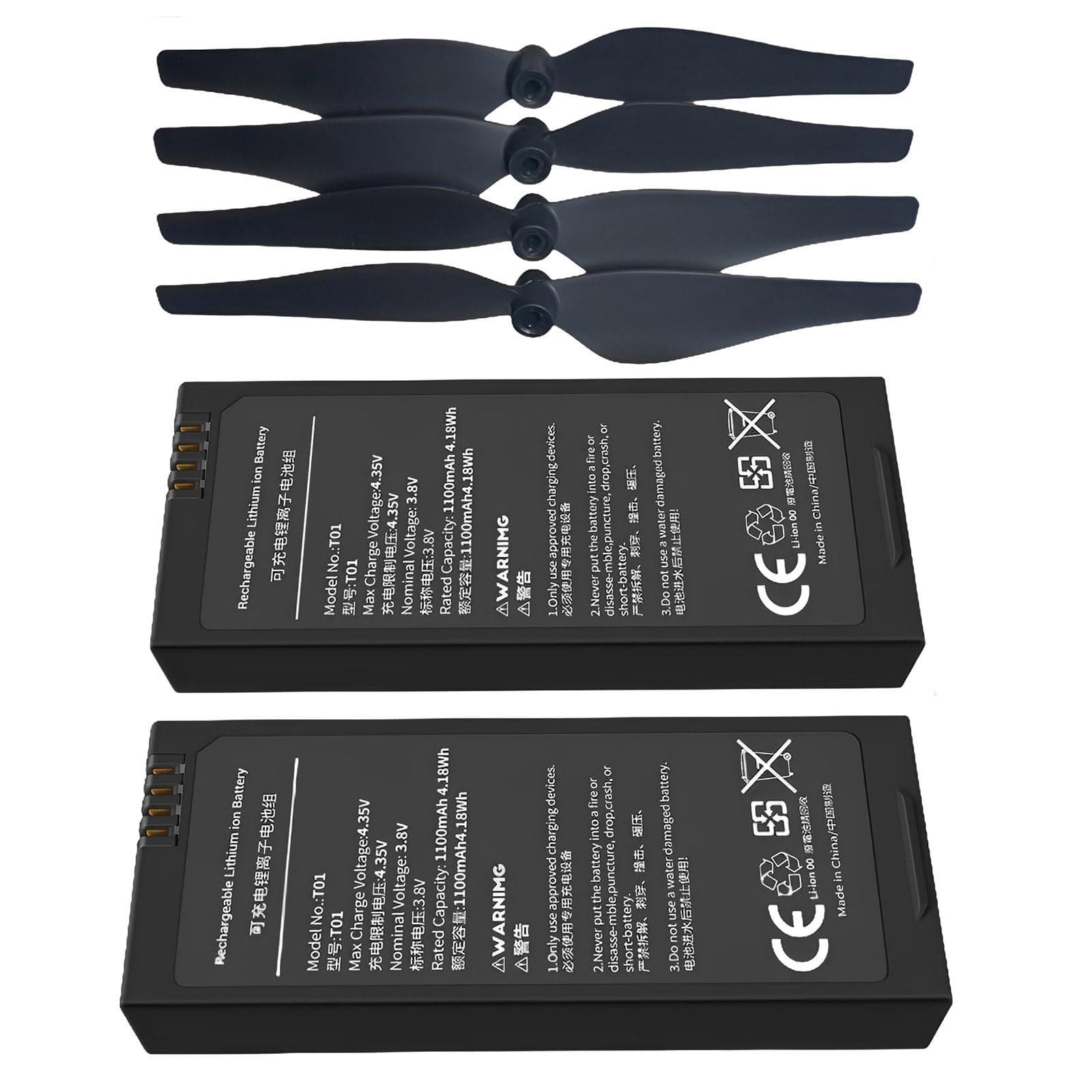 XDJXWJN 2PCS 1100mAh Tello Battery & 4 PCS Propeller for DJI Tello RC Quadcopter - Image 1