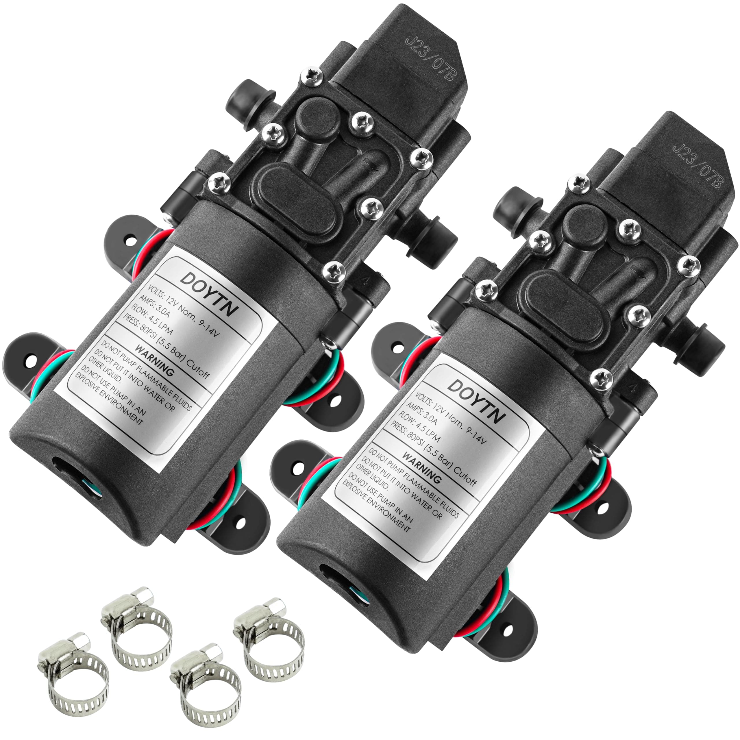 Doytn 12V Diaphragm Water Pump – 1.2 GPM 80 PSI Self Priming Sprayer Pump with P - Image 1