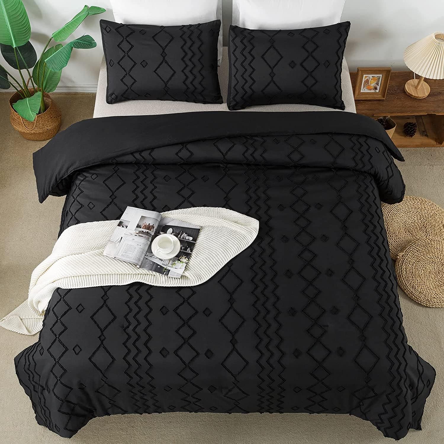 Andency Black Tufted Boho Comforter Set, Twin 2pc with Pillowcase - Image 1