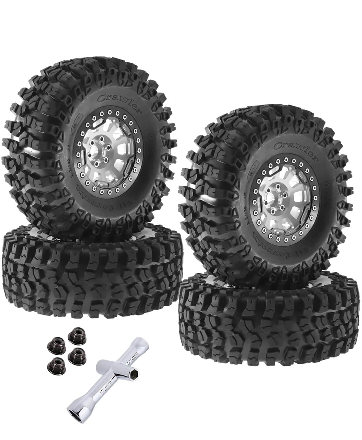 RCMYou 2.2" RC Wheel Rims & Tires for 1/10 SCX10, SCX10 II 90046, TRX4, TRX6 - Image 1