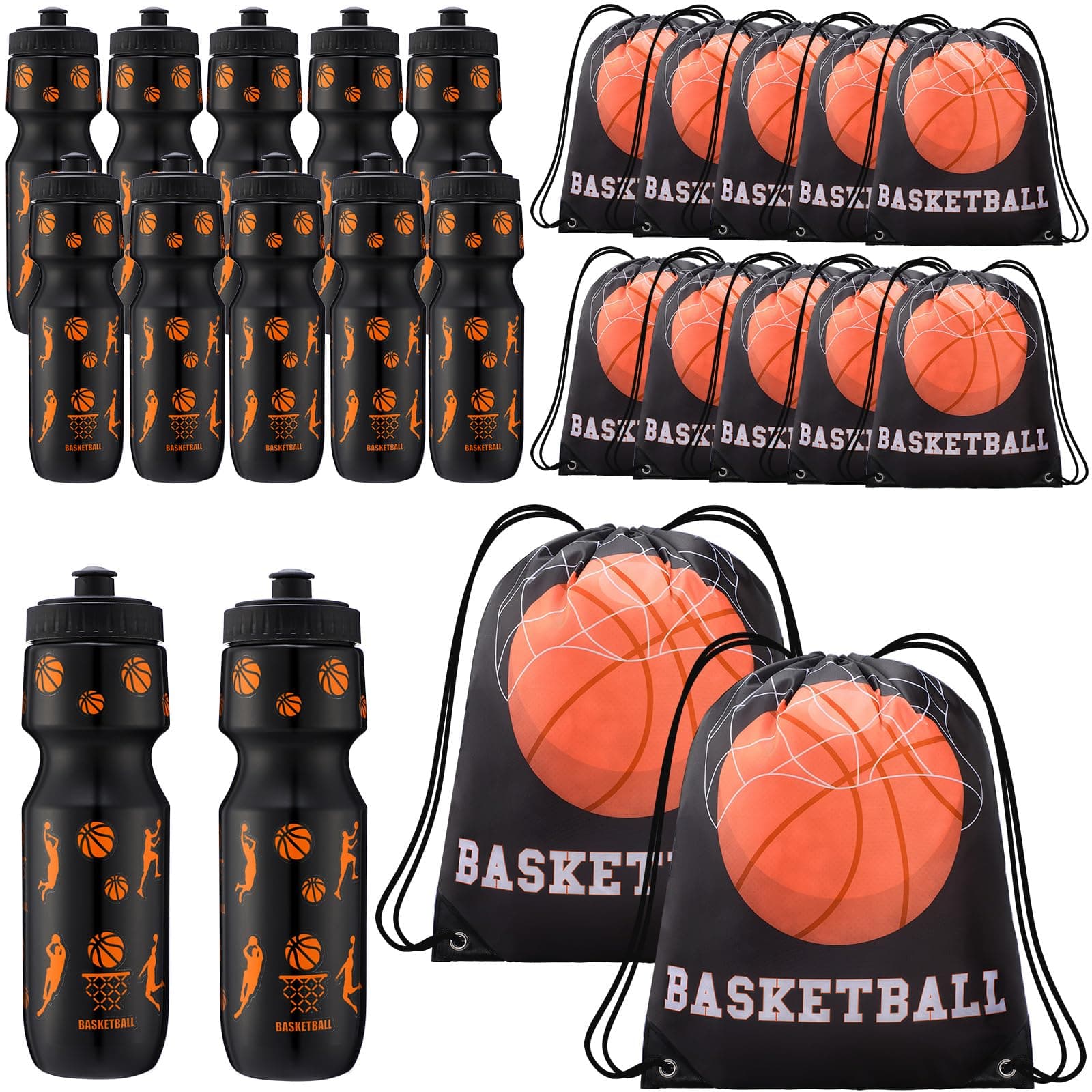 Talltalk 24 Pcs Basketball Team Gift Set – 12 Basketball Squeeze Water Bottles 2 - Image 1