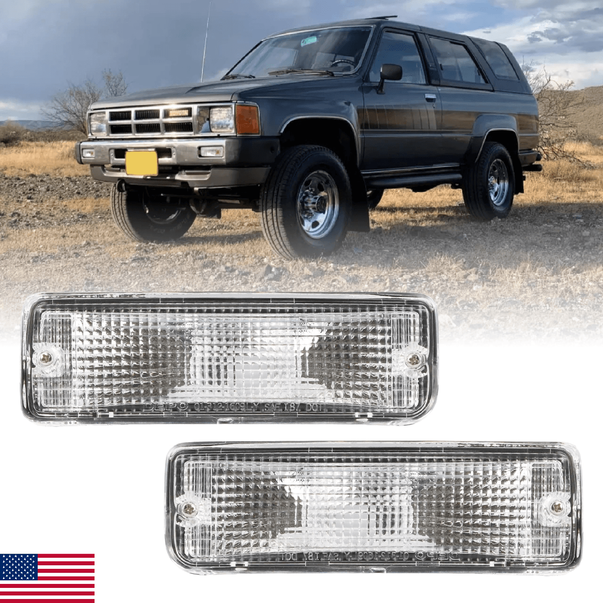 USR 84-89 Toyota 4Runner/Pickup Front Bumper Clear Turn Signal Lights Lamps Pair - Image 1