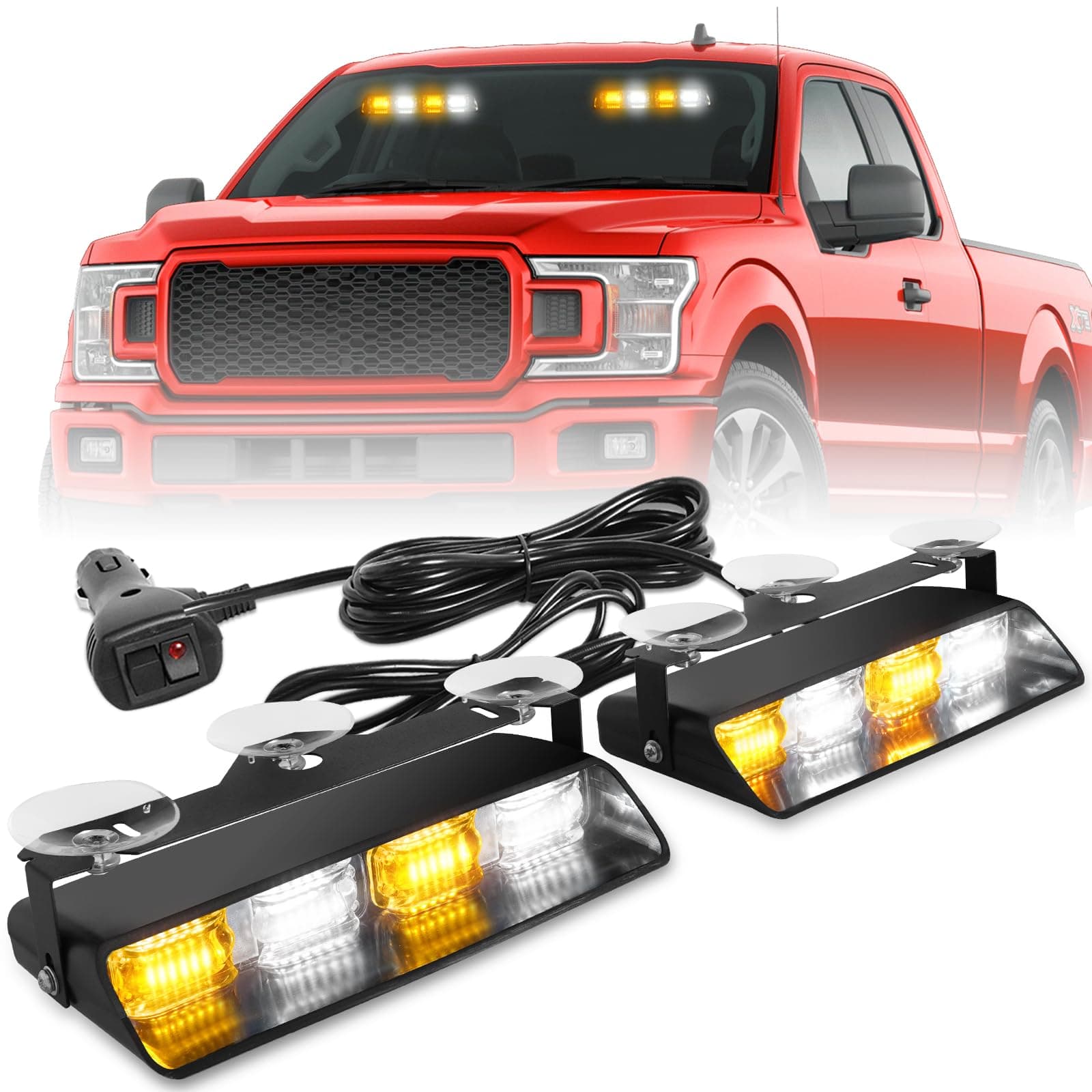 HLauto 2002L Emergency Dash Strobe Lights Amber White Safety Warning Hazard Wind - Image 1