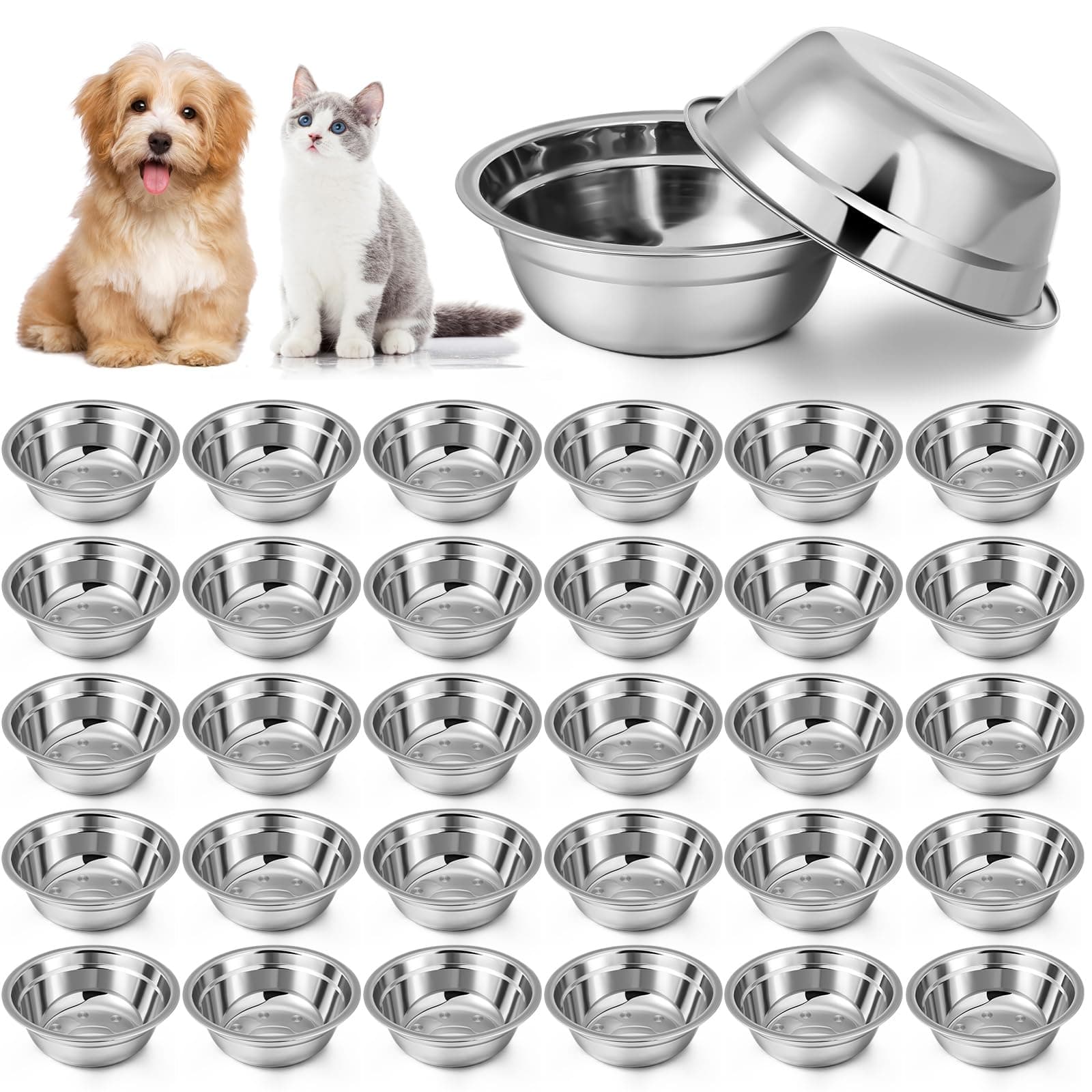 Zhehao 30-Pcs Stainless Steel Dog Bowls Bulk - 10oz Metal Food Water Container - Image 1