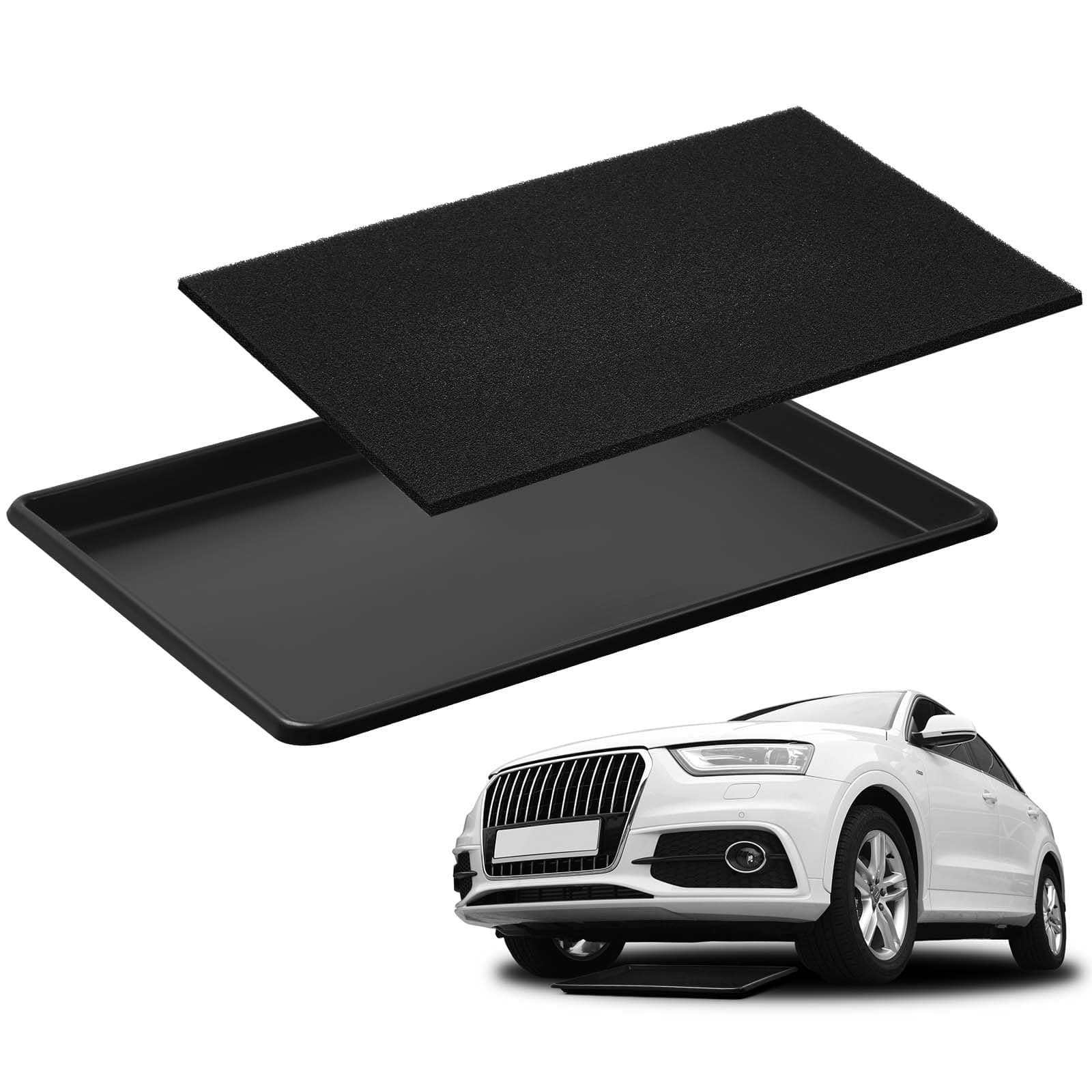 Uiifan 27x20x1.4" Oil Drain Drip Pan for Car Garage Automotive with Drip Mat - Image 1