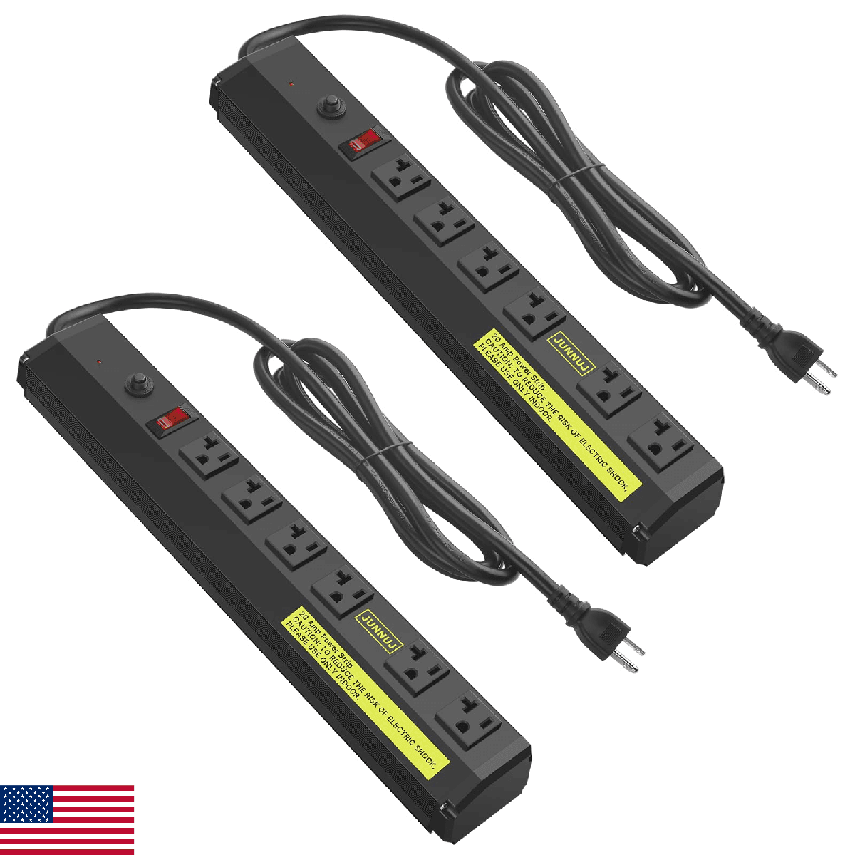 JUNNUJ Heavy Duty 20 Amp Power Strip 2 Pack, 6 Outlets High Amp Surge Protector - Image 1