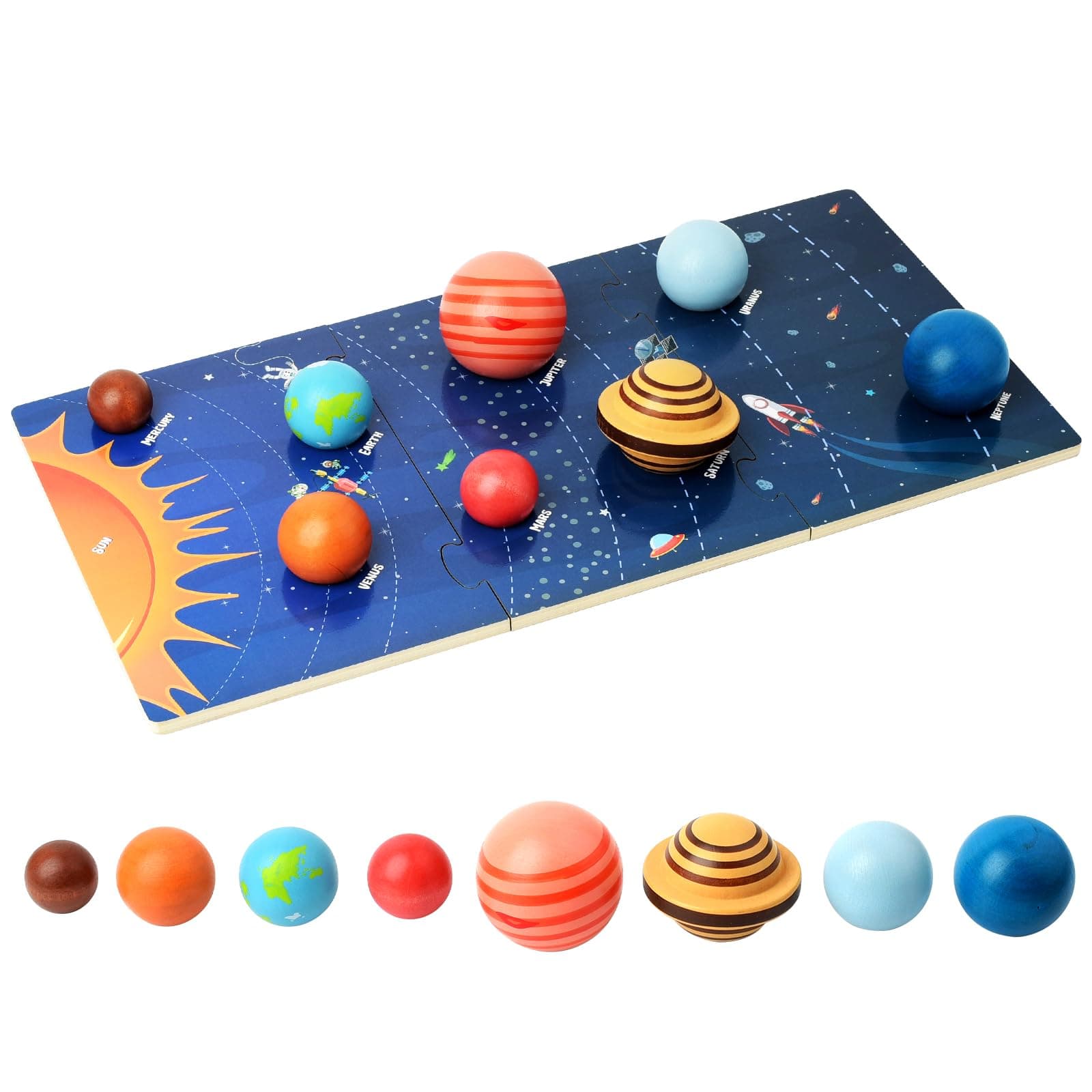 Wooden Solar System Model Board - Montessori Planet Puzzle STEM Toy - Image 1