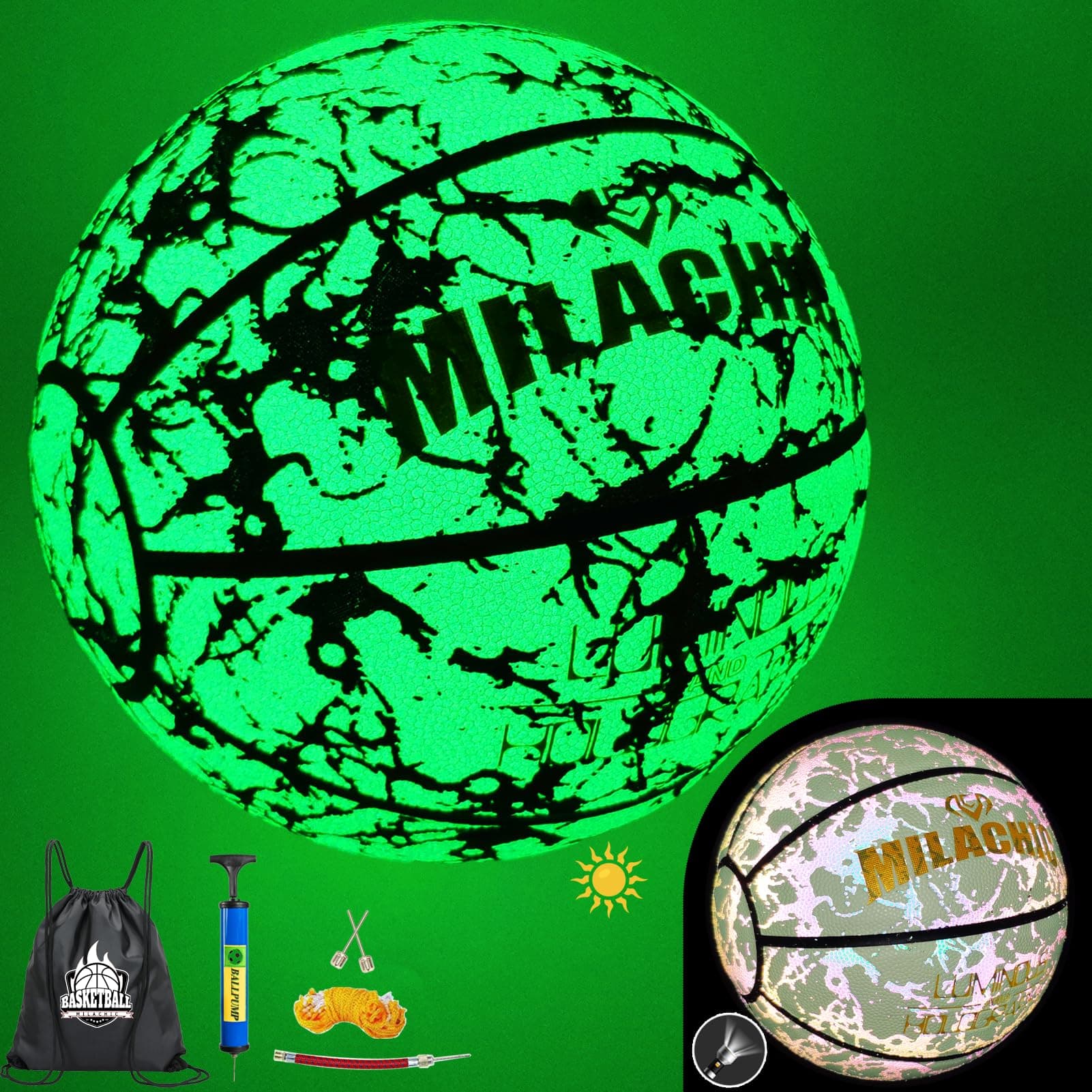 MILACHIC Glow in Dark Holographic Basketball - Official Size 7 Indoor/Outdoor - Image 1