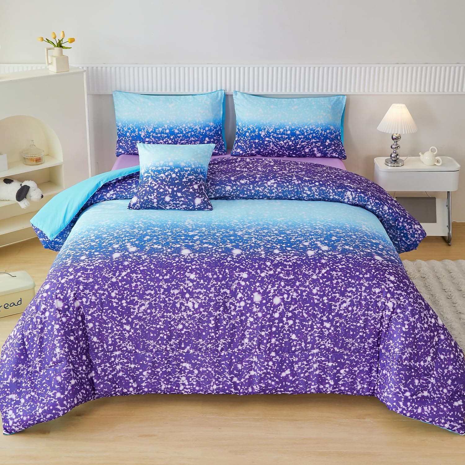 PERFEMET Queen Comforter Set with Sheets, 6 Pcs Blue Purple Girls Bedding Set, T - Image 1