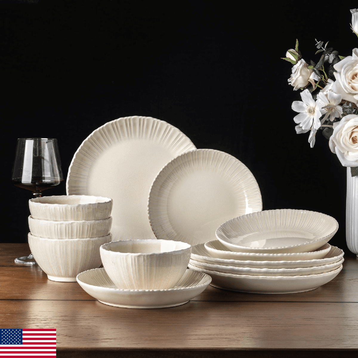 GBHOME 24pc Stoneware Dinnerware Set for 8, Reactive Glaze Plates & Bowls - Image 1