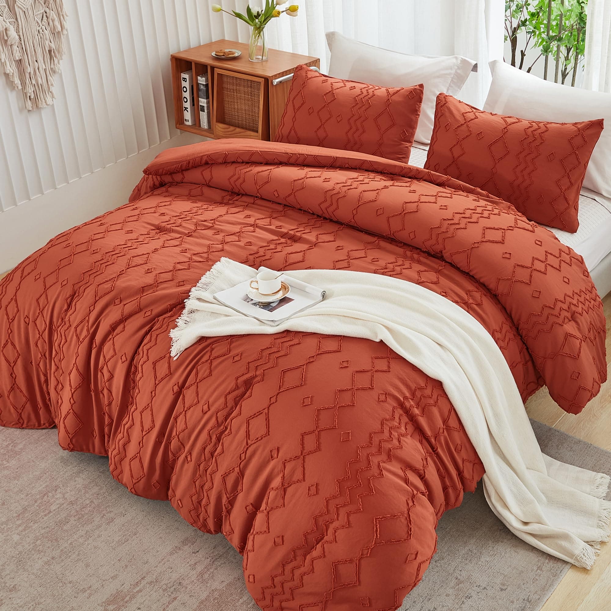 Andency Terracotta Tufted Comforter Set Twin, 2 Pieces Boho Comfort - Image 1