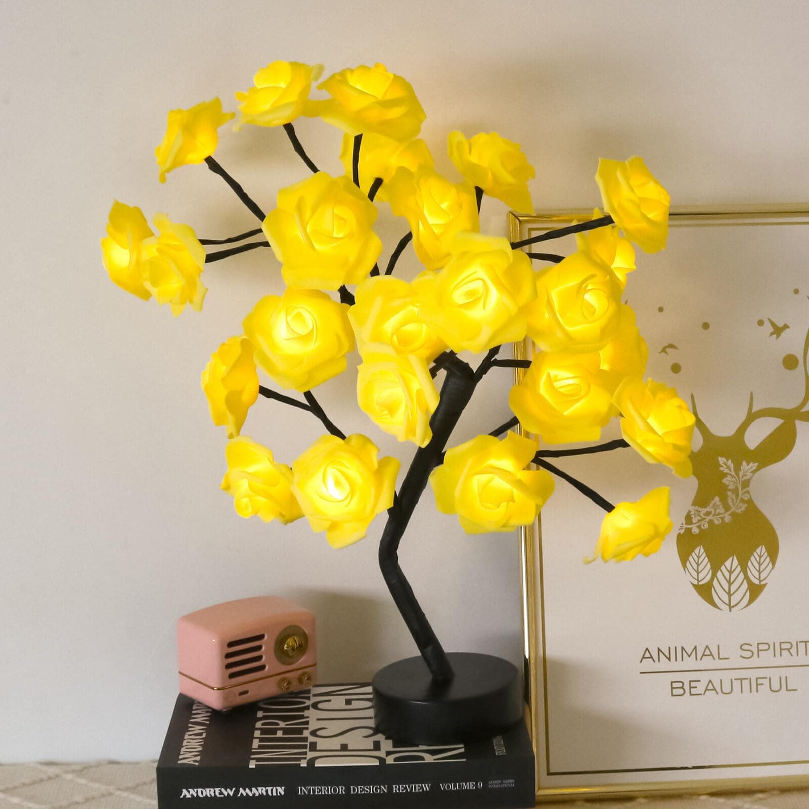 Drawelry Rose Flower Tree Lamp - LED Rose Tree Table Lamp USB/Battery Powered Ar - Image 1
