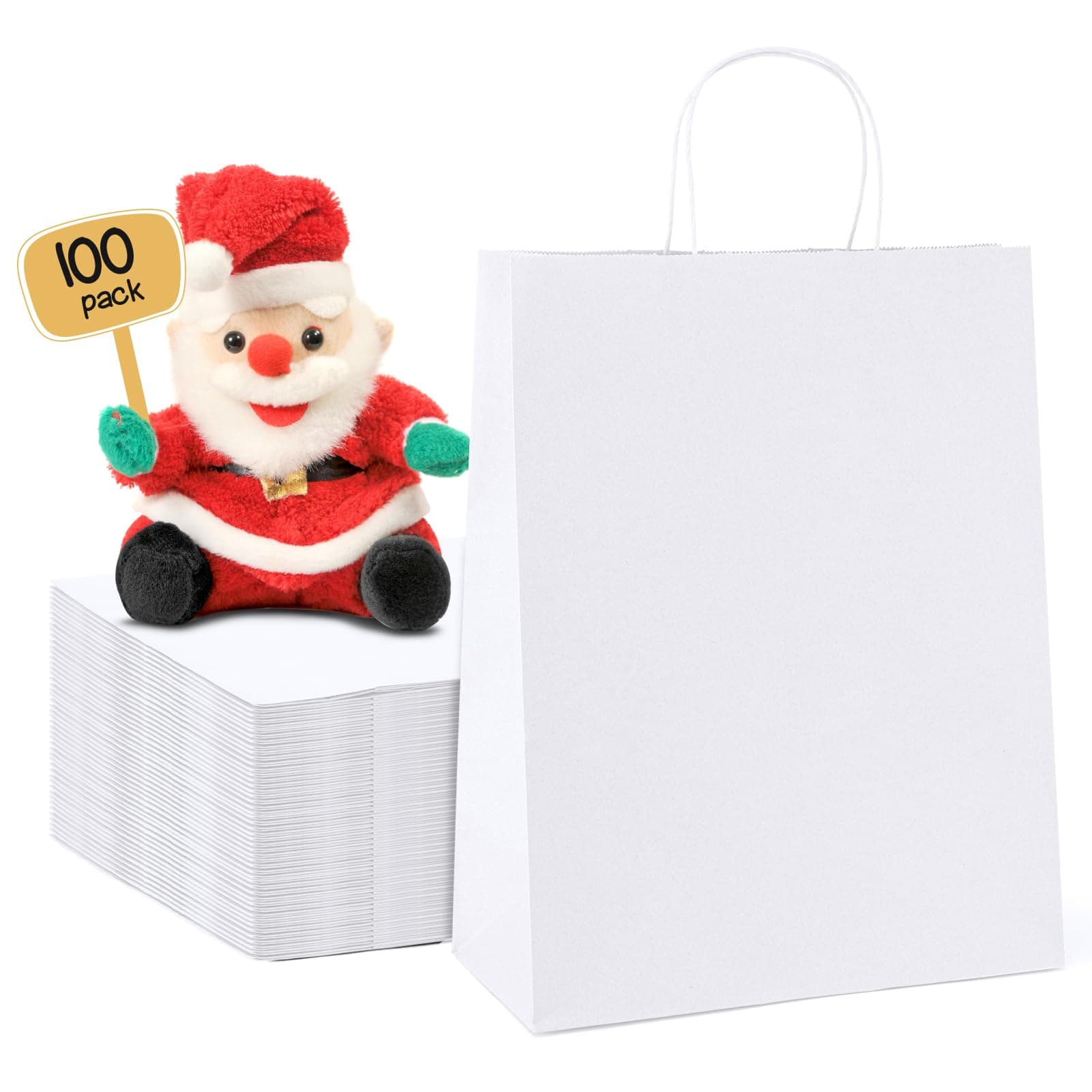 METRONIC 100 White Paper Gift Bags 10x5x13" w/Handles Bulk Kraft - Image 1