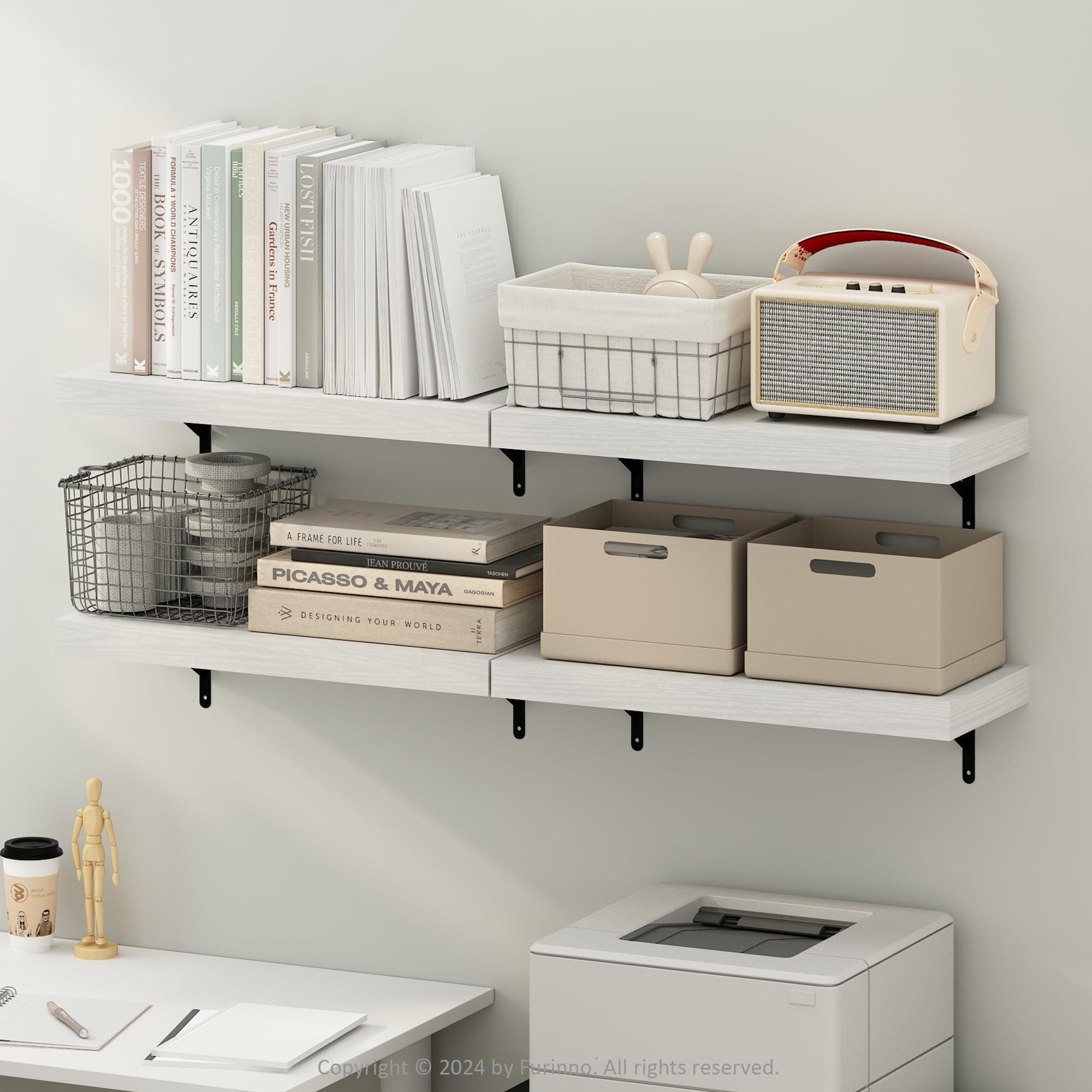 Furinno Tanna Floating Shelves for Wall Set of 4, 22-Inch Wall Shelf, Triple Thi - Thumbnail 2