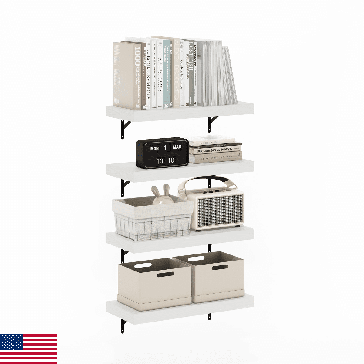 Furinno Tanna Floating Shelves for Wall Set of 4, 22-Inch Wall Shelf, Triple Thi - Image 1