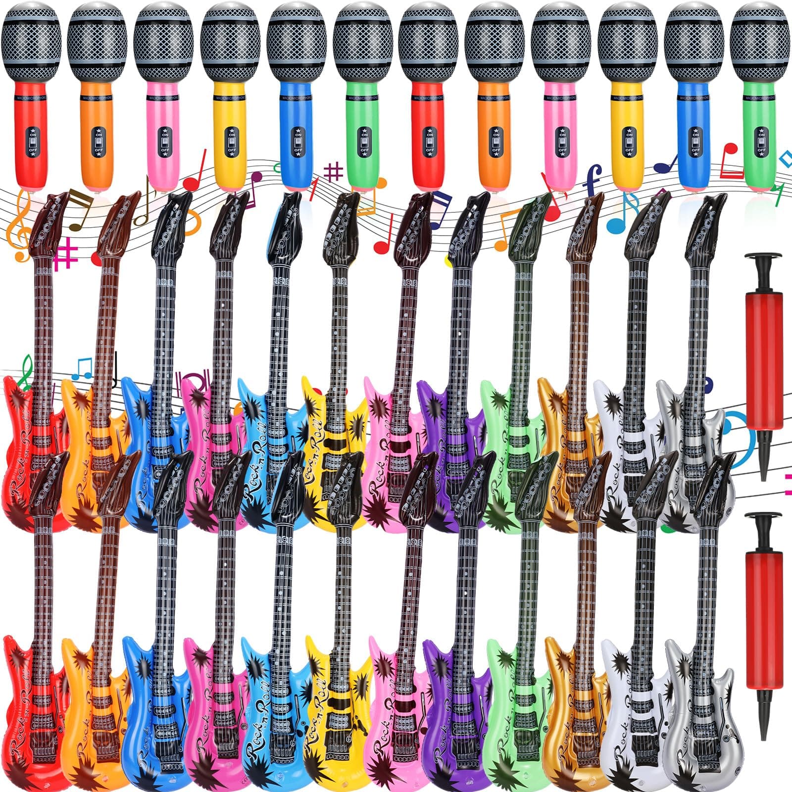 Chitidr 36 Pcs Inflatable Instruments Rock Star Toy Set Guitars Microphones - Image 1