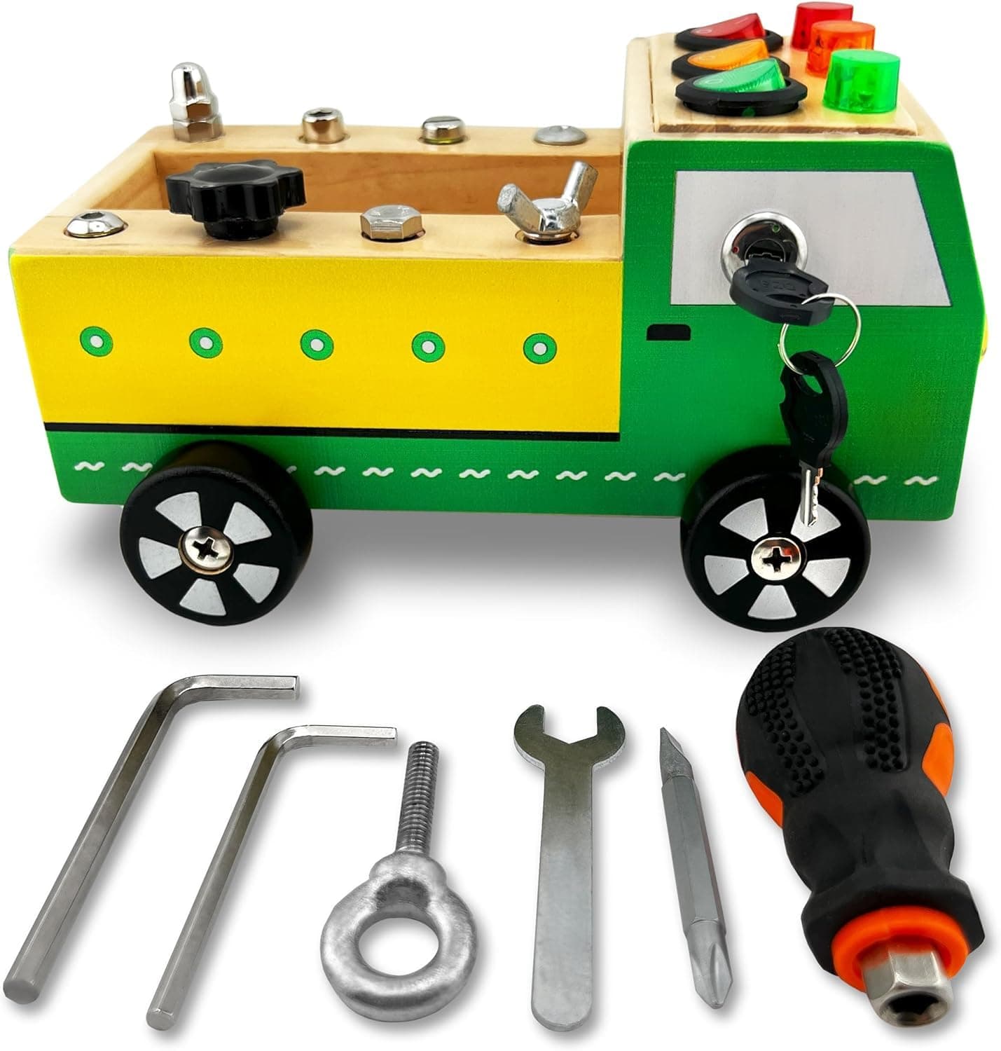 Toddler Montessori Busy Board - Wooden Educational Toy w/ Lights, Switches - Image 1