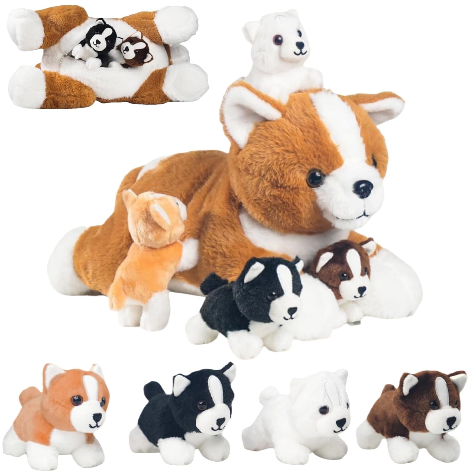 5 Pieces Corgi Dog Stuffed Animal with Babies Puppies Inside 16" Stuffed Corgi D - Image 1