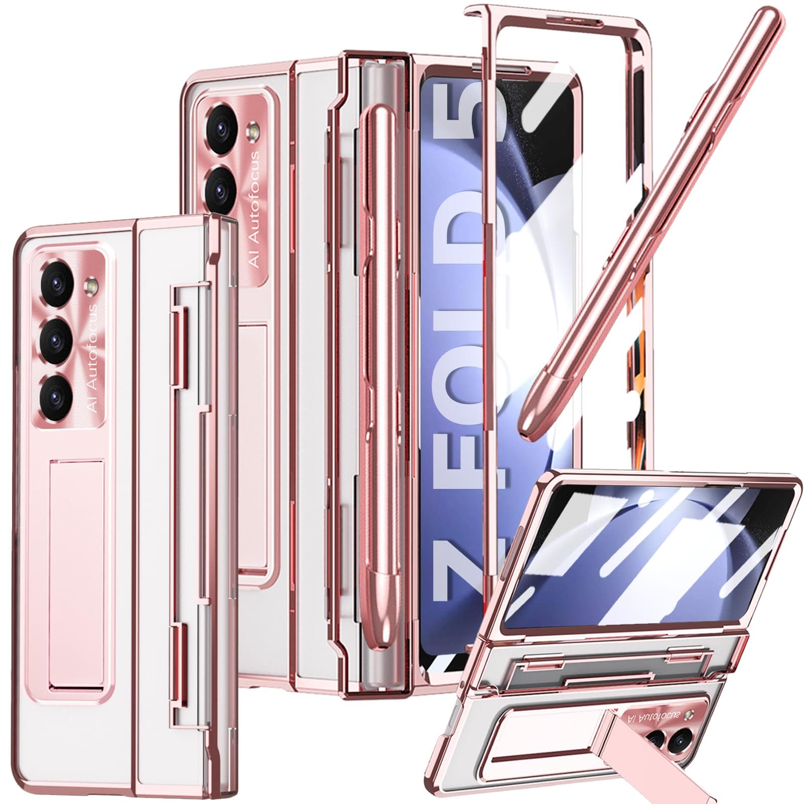 YQODSZ Clear Case for Samsung Galaxy Z Fold 5 w/ S Pen Holder, Hinge Protect - Image 1