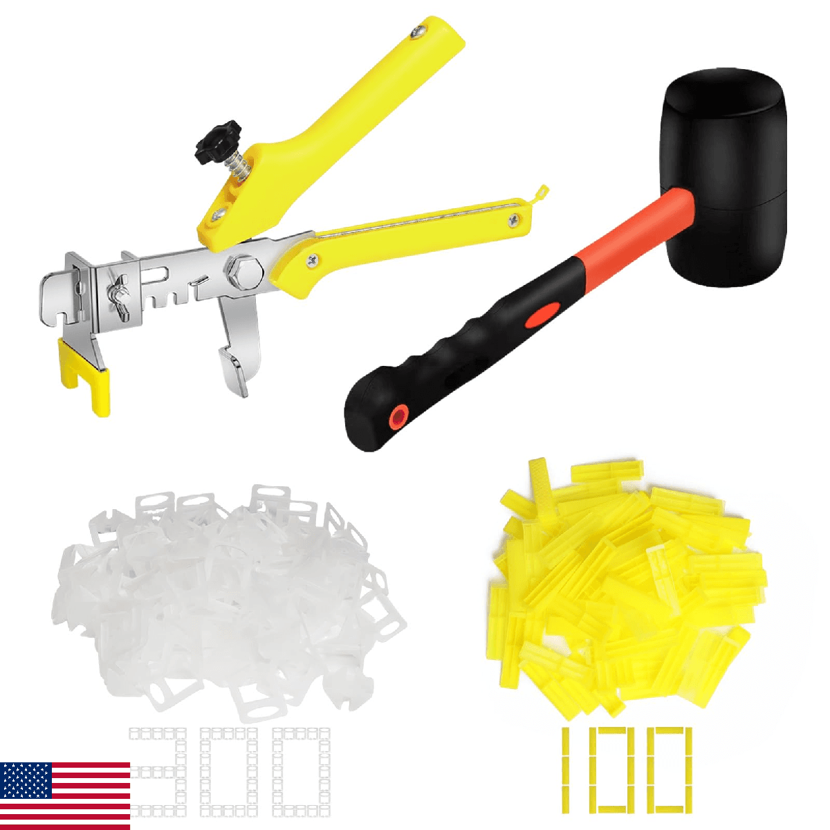 Storystore Tile Leveling System Kit: 300 Spacers, 100 Wedges, Pliers, Hammer - Image 1