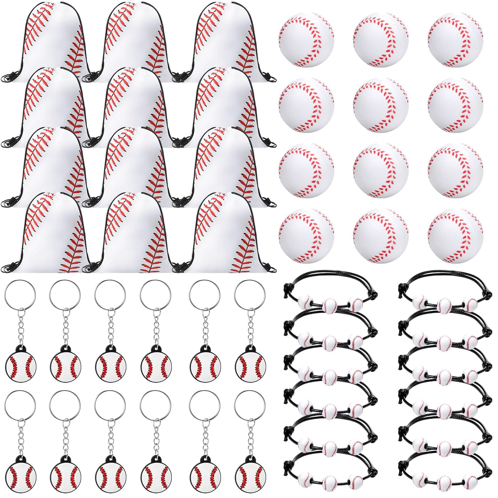 Poen 48 Pcs Baseball Party Favors: 12 Backpacks, 12 Mini Baseballs, Keychains, B - Image 1