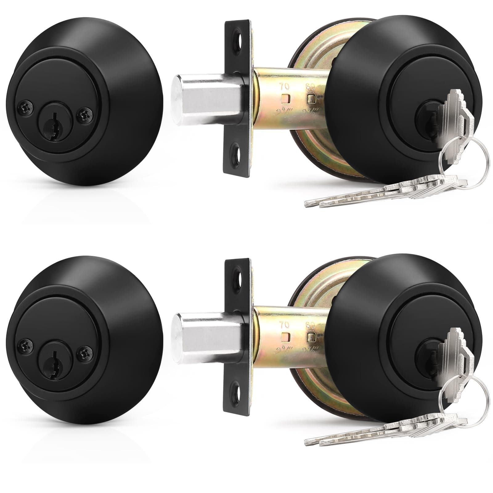 Probrico 2 Pack Black Double Cylinder Deadbolt, Keyed Both Sides - Image 1