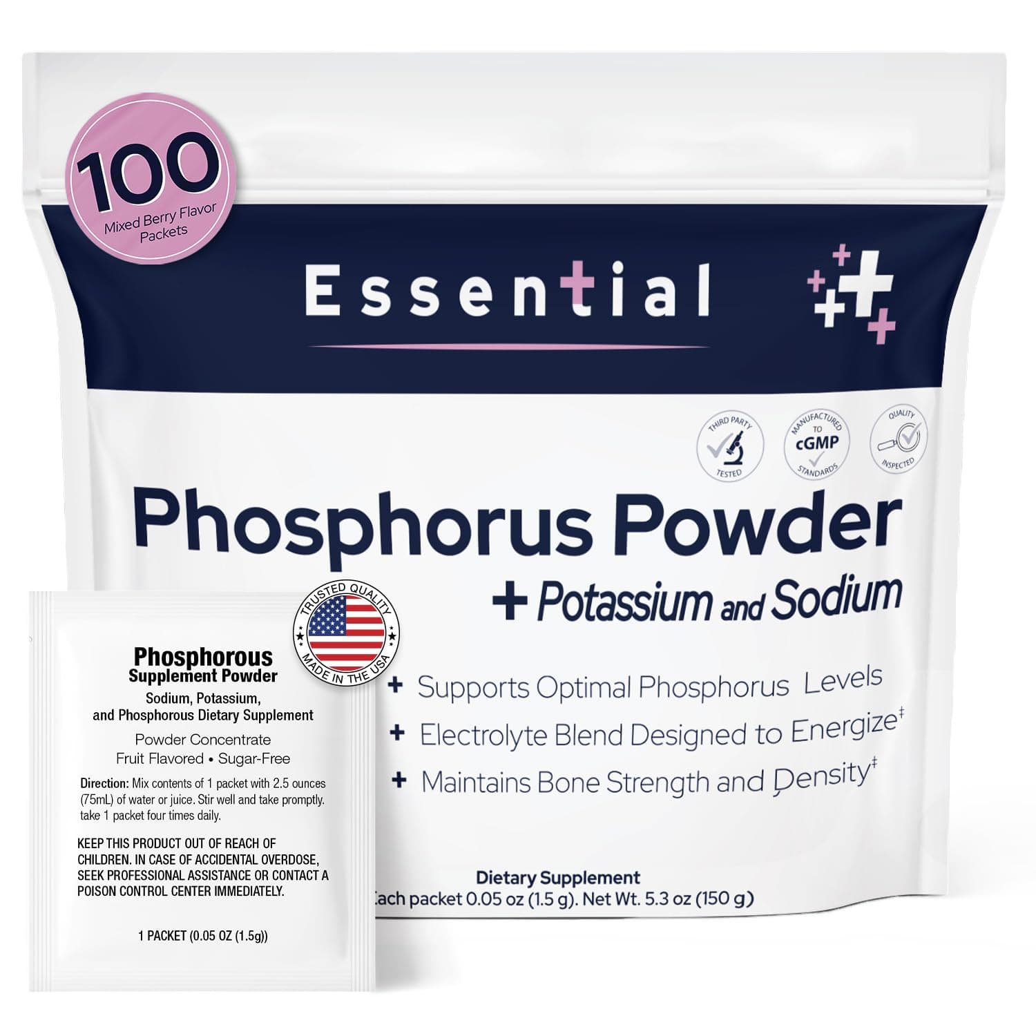 Phosphorus Supplement Powder 100 Packets - Sodium Phosphate Electrolyte Support - Image 1