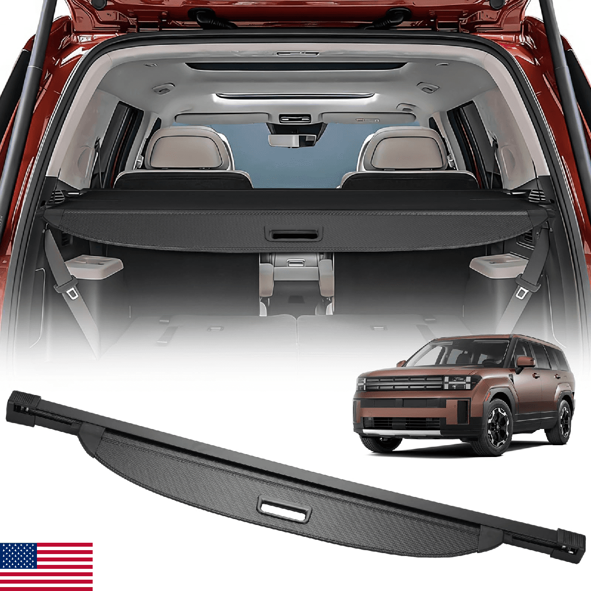 BIGACOVER Hyundai Santa Fe 2024-2025 Cargo Cover Retractable Rear Trunk Luggage - Image 1