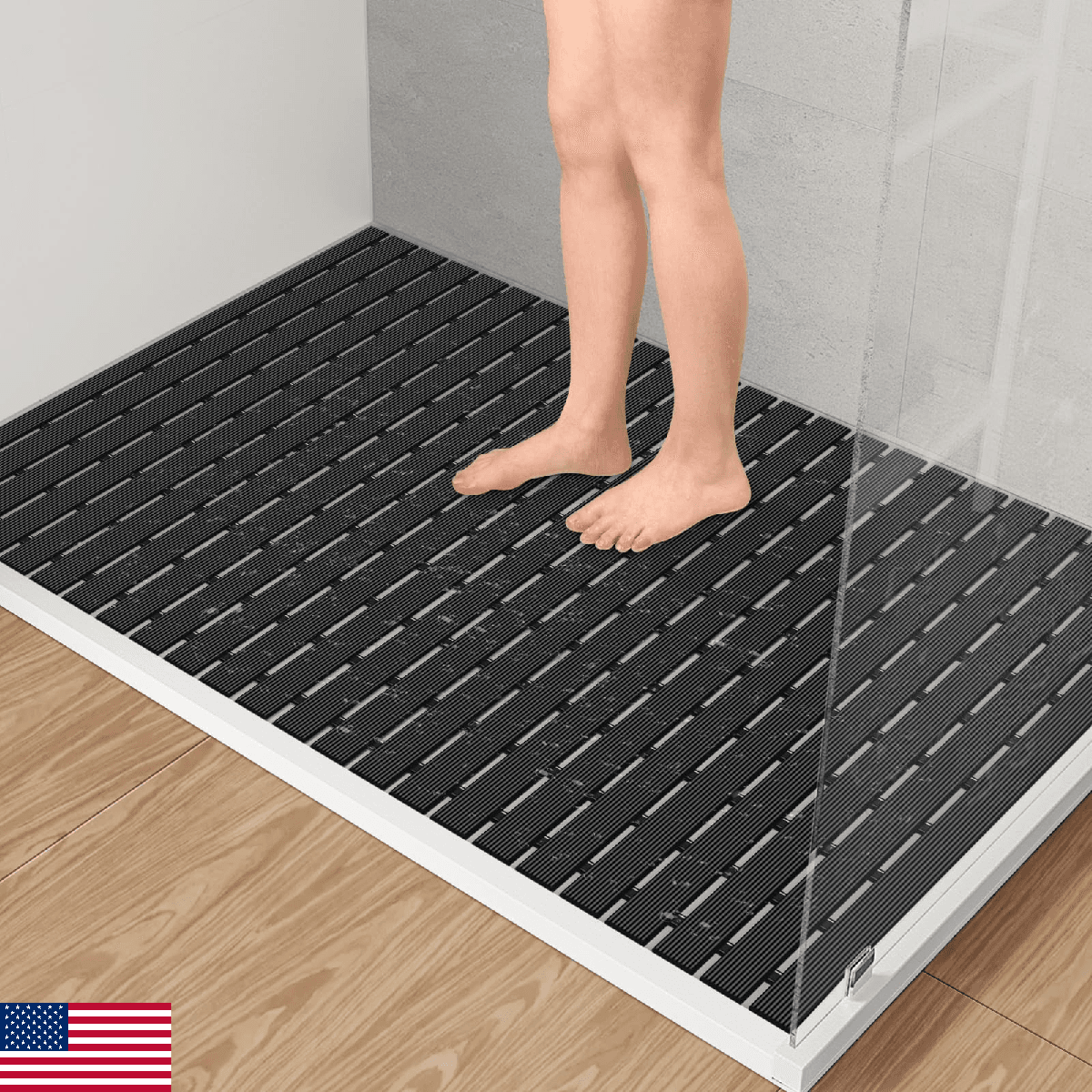 Yolife PVC Large Shower Mat, 35.4 × 24 Inch Non Suction Cup Non Slip Shower Floo - Image 1
