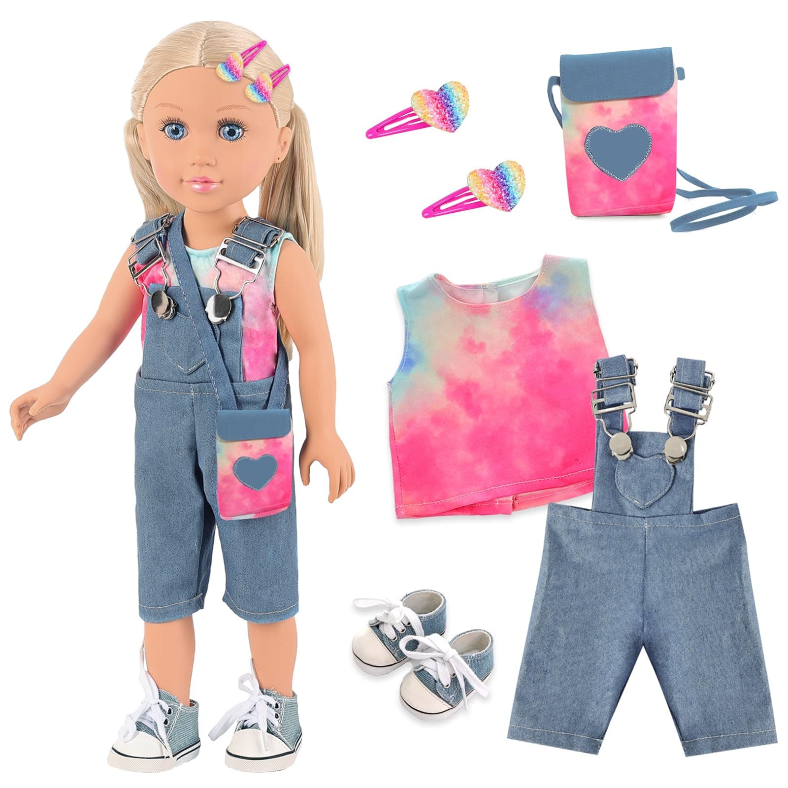Ecore Fun 18" Doll Playset w/ Clothes, Shoes, Bag & Accessories - 8 Pcs - Image 1