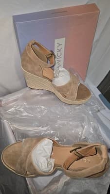 Lisa Vicky Gemi-V Cognac Kid Suede Wedge Sandals - Thumbnail 3