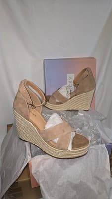Lisa Vicky Gemi-V Cognac Kid Suede Wedge Sandals - Thumbnail 2