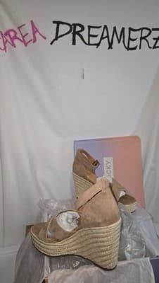 Lisa Vicky Gemi-V Cognac Kid Suede Wedge Sandals - Thumbnail 4