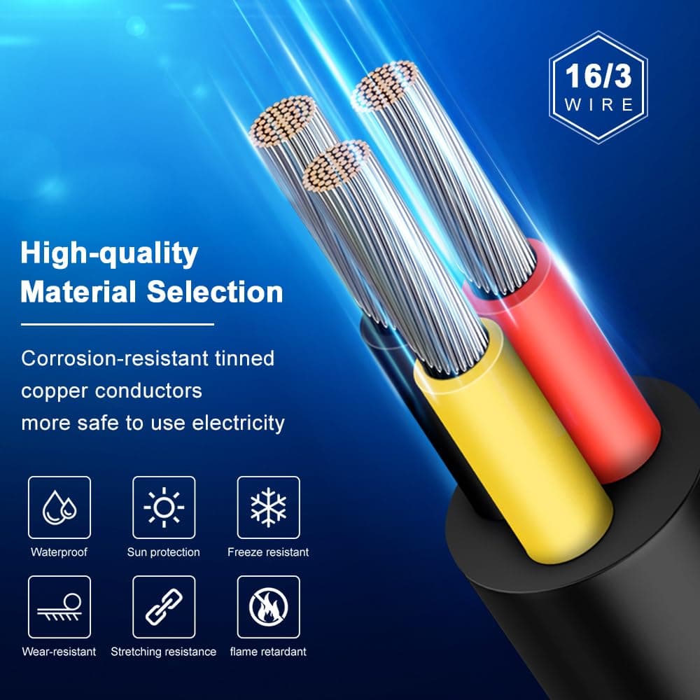 16AWG 3-Conductor Electrical Wire 33FT PVC Tinned Copper 16/3 Extension Cable - Thumbnail 2