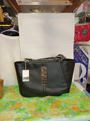 Cavalli Class Black Tote Bag with Gold Logo - Image 1